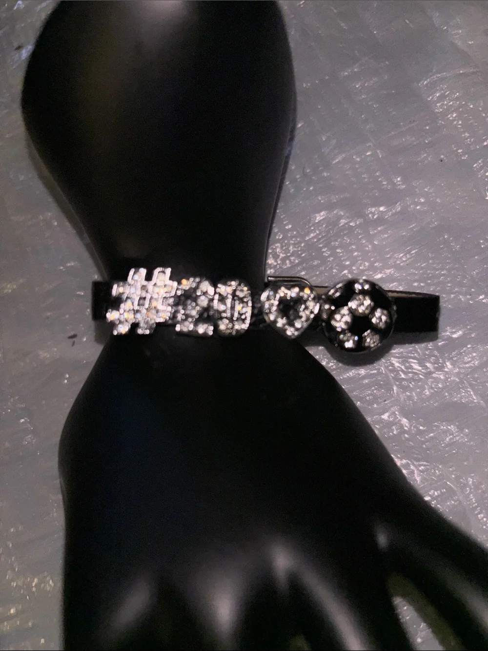 Black Rhinestone Accent Bracelet with Clear Stones